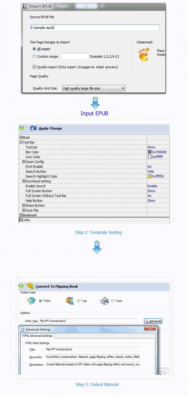 steps for epub to FlipBook maker