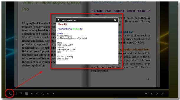 the about information window on the output flipping book