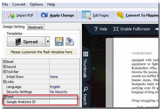 add Analytics ID to monitor the traffic of your flipping book every page