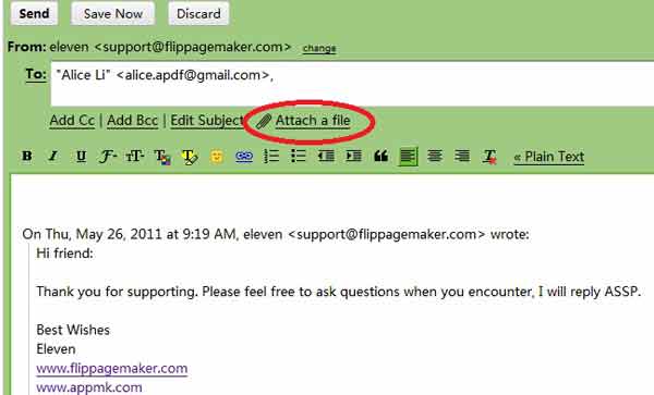 send email attach flipbook zip package file