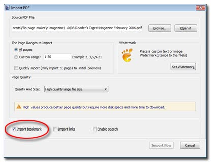 Import PDF ==> Import Bookmark
