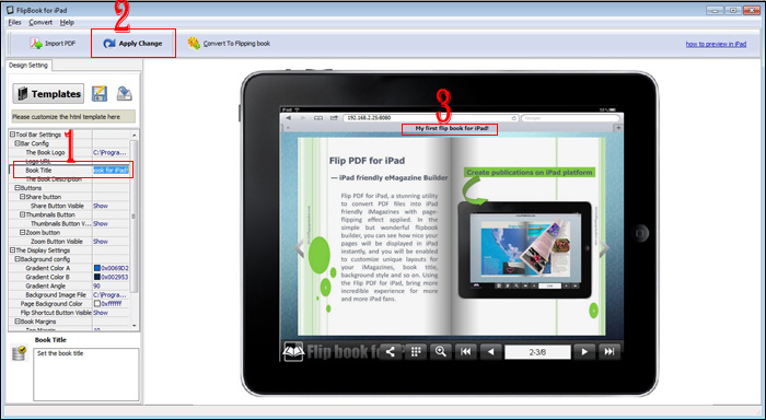 FlipBook Creator for iPad change book title