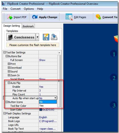 FlipBook Creator Professional provides Conciseness template type it support flipbook automatically flipping