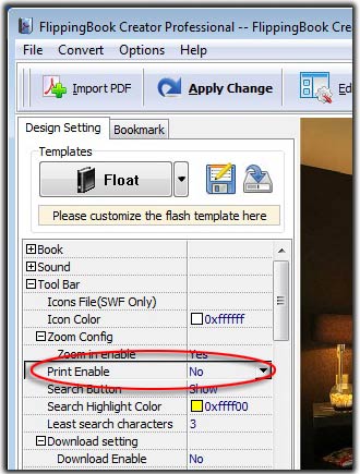 design settings print button hide