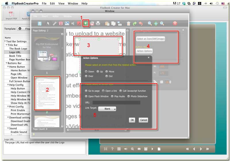 FlipBook Creator Professional for MAC embed button to open a new website to obtain much more information