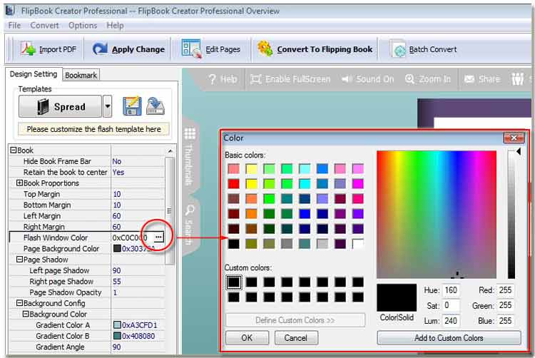 flash window color setting