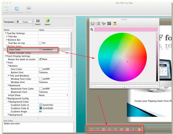 FlipBook Creator for MAC enables you to change the icon color 