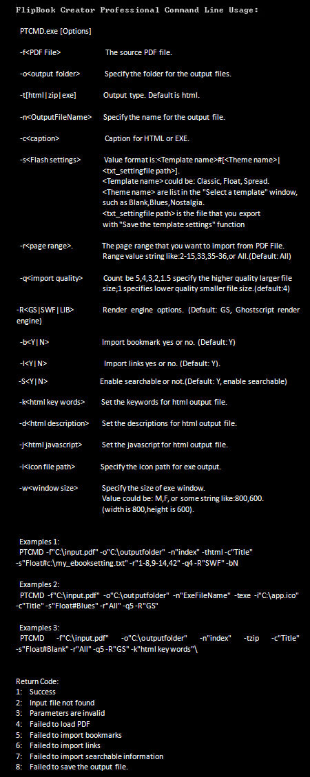 FlipBook Creator pro command line