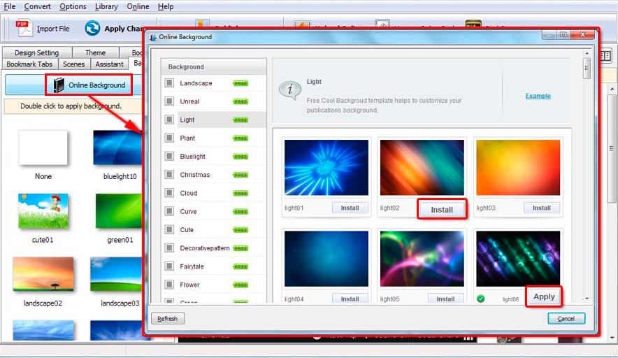 How to add online flipbook background image
