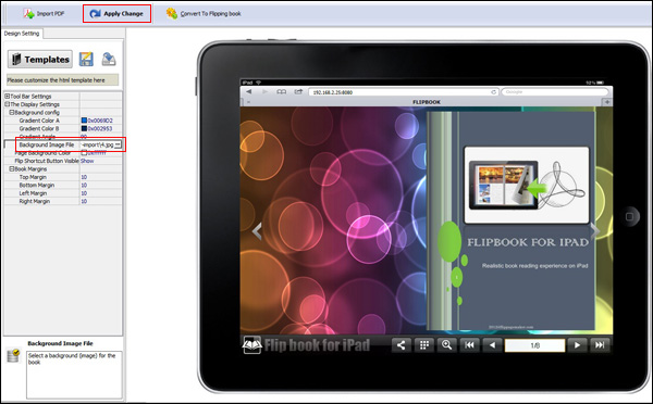 FlipBook Creator for iPad change book background image