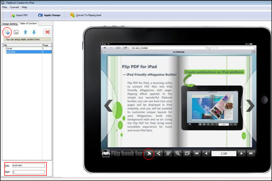 FlipBook Creator for iPad add table of content-- bookmark