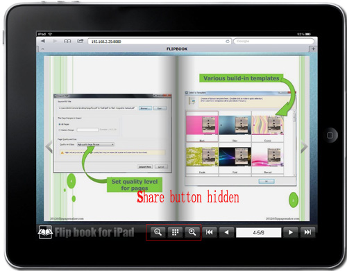FlipBook Creator for iPad has hidden the share button