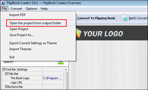FlipBook Creator (Professional) opens project from output folder