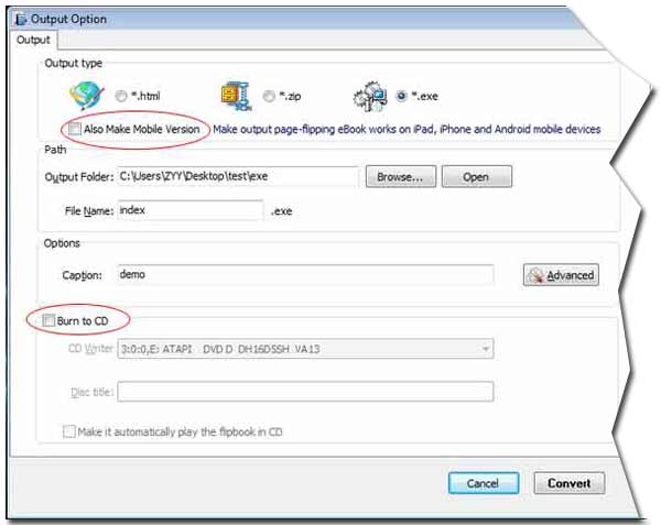 how to choose output type