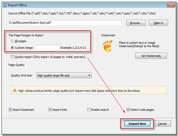 Office to FlipBook control page range of importing