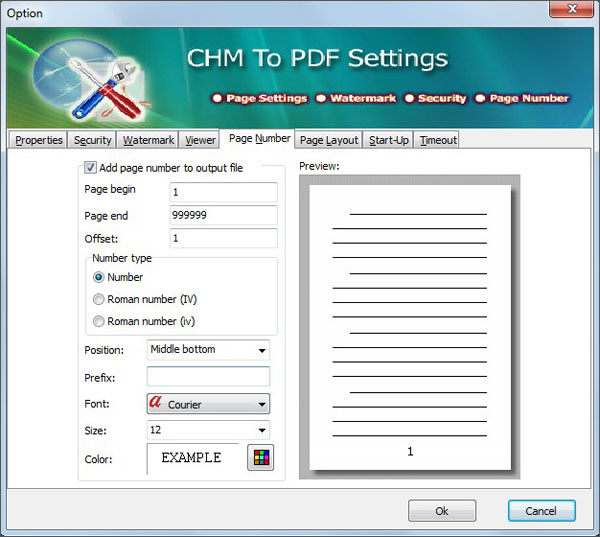 Settings of Free CHM to PDF