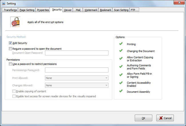 Settings for PDF pages