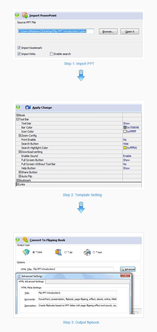 steps for Powerpoint to FlipBook maker